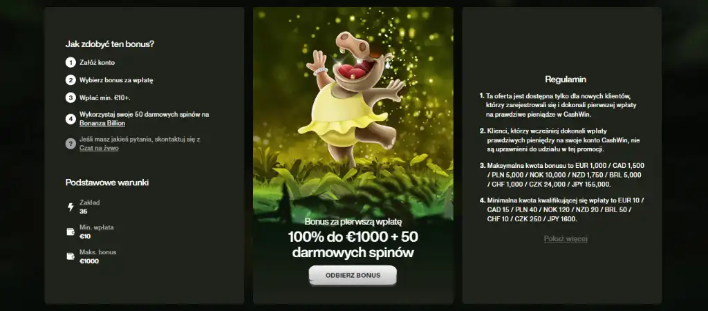 Cashwin Casino, promocje i bonusy, kasyno online