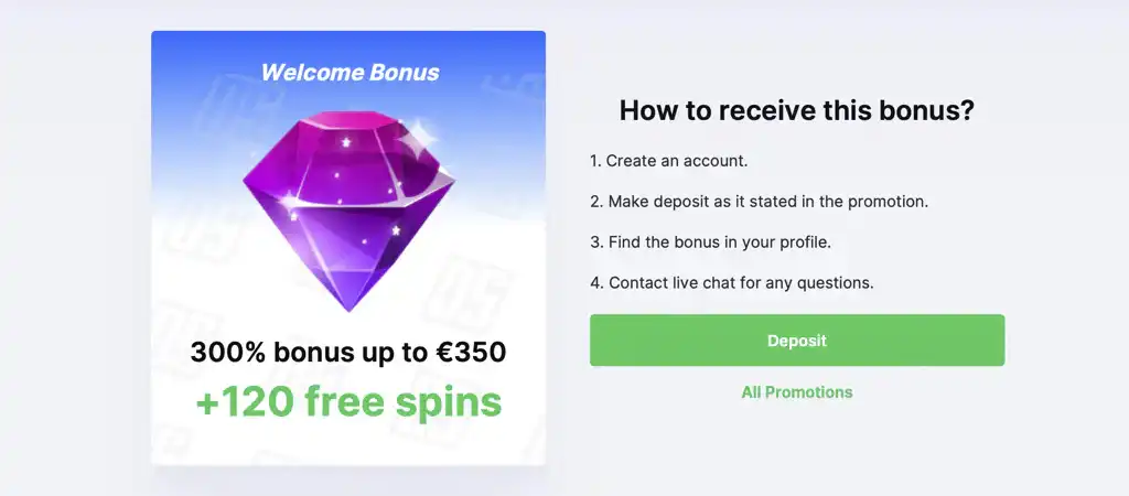 Dozenspins, Promocja powitalna, free spinów