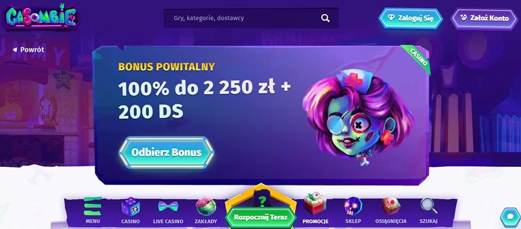 Casombie Casino, bonus powitalny, kasyno na zywo