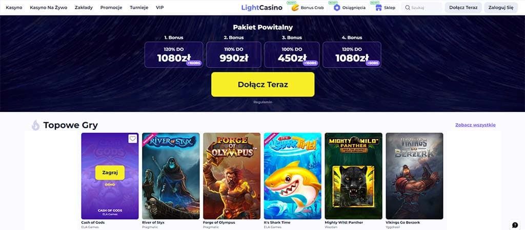 LightCasino, topowe gry, pakiet powitalny