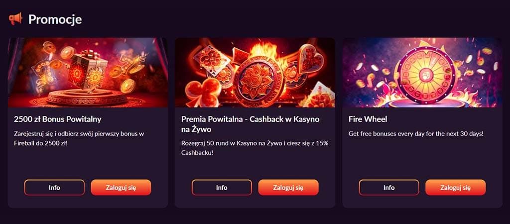 Fireball Casino, Promocje i bonusy, kasyna online