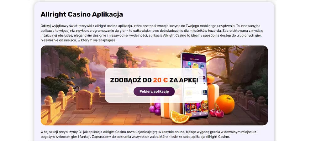 All right casino, Wersja mobilna, kasyna online