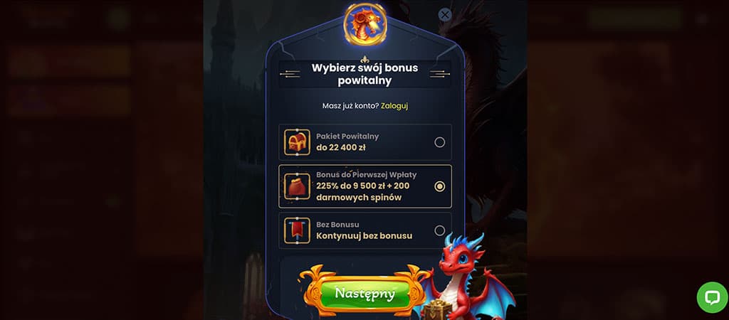 bonus powitalny, kasyno dragonslots, strona internetowa