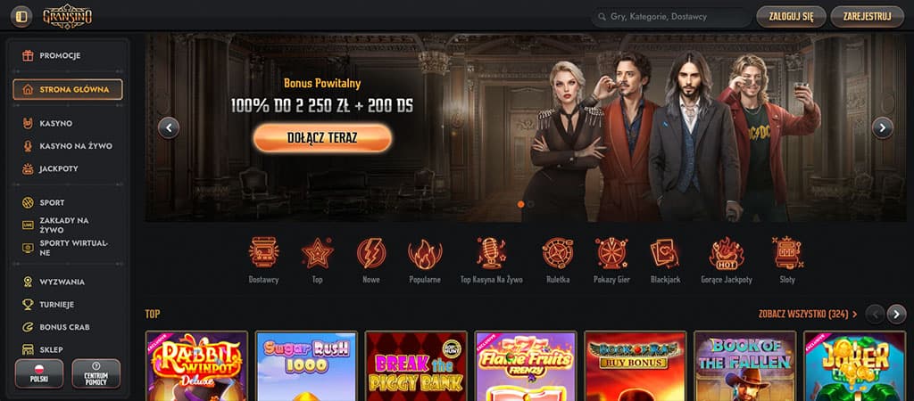 Gransino kasyno online, bonus powitalny 100% do 2250 zł + 200 darmowych spinów, dołącz teraz, gry kasynowe