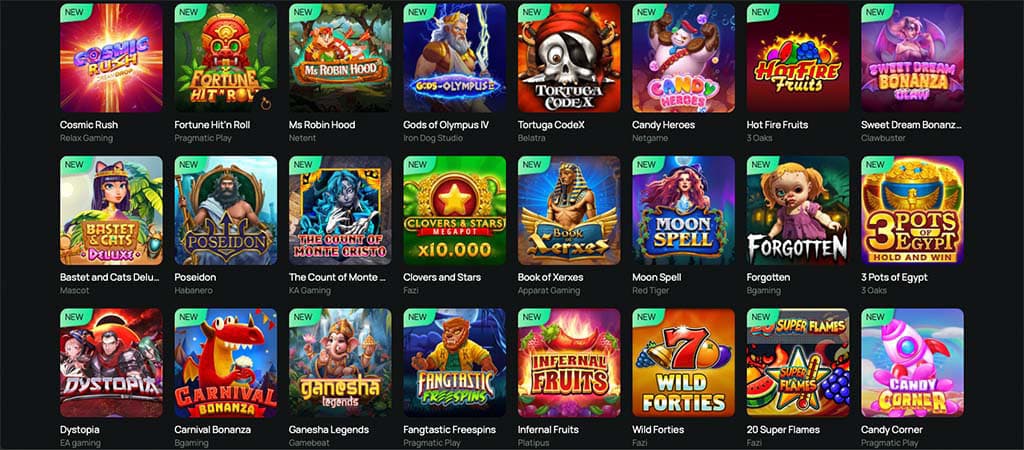sloty kasynowe, gry online, automaty do gier, kolorowe symbole, interfejs kasyna, popularne sloty, ekran wyboru gier