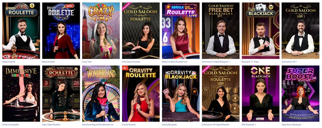 kasyno na żywo, ruletka, blackjack, prowadzący na żywo, Gold Saloon, Mega Roulette, Crazy Time, TikiTaka