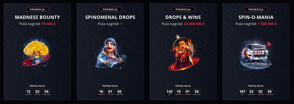 promocja, Madness Bounty, Spinomenal Drops, Drops & Wins, Spin-O-Mania, pula nagród, turnieje kasynowe, bonusy, wygrane