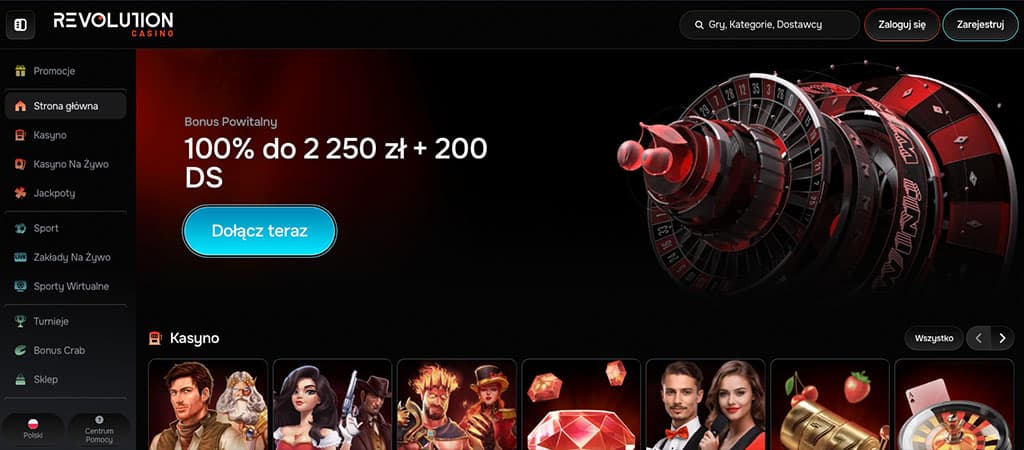 Strona główna Revolution Casino, bonus powitalny, darmowych spinów, dołącz teraz, ruletka 3D,  kategorie gier