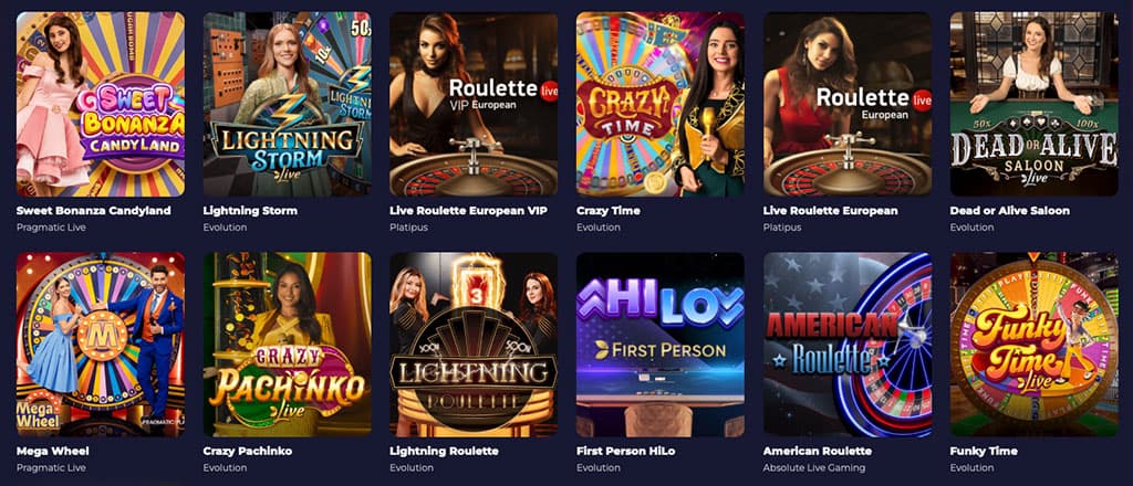 kasyno na żywo, ruletka, gry teleturniejowe, Sweet Bonanza, Crazy Time, Lightning Roulette, Mega Wheel, American Roulette