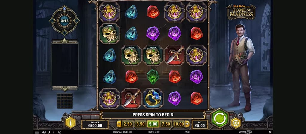 Tome of Madness, slot Lovecraftowski, mroczny klimat, kolorowe symbole, Rich Wilde, książka szaleństwa, spin, Play'n GO