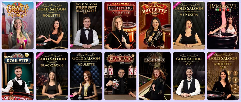 Kasyno na żywo, Spinbara Casino, Crazy Time, ruletka, blackjack, dealerzy na żywo, stoły VIP, Immersive Roulette, studio gier