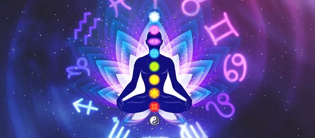 medytacja, czakry, energia, duchowość, joga, kosmos, symbole zodiaku, aura, harmonia, równowaga, świadomość