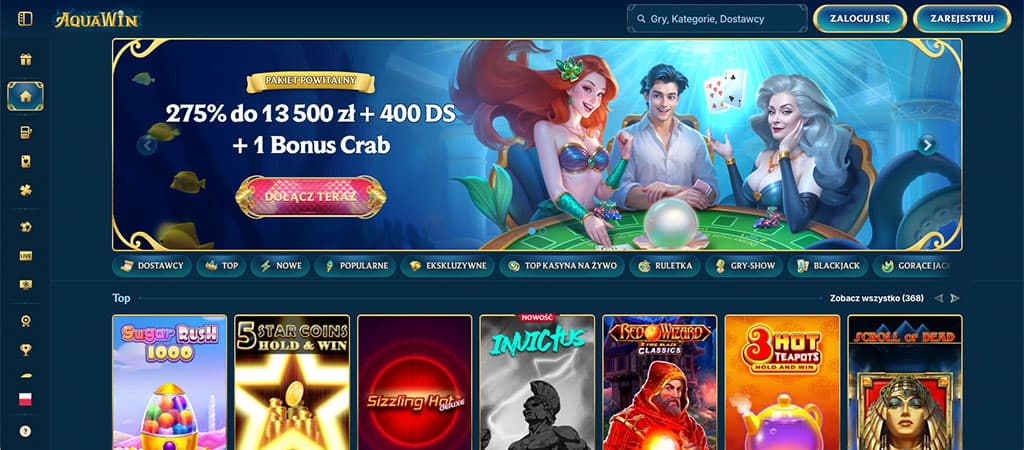 AquaWin, kasyno online, pakiet powitalny, bonus 275%, darmowe spiny, automaty do gry, ruletka, blackjack, gry kasynowe