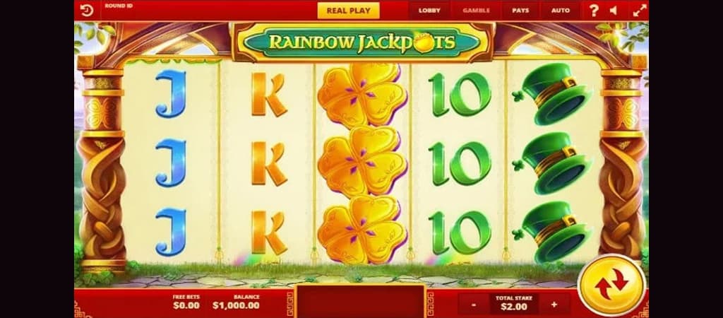 maszyna slotowa, Rainbow Jackpots, kołowrotki, Irlandia, leprechaun, czterolistna koniczyna, hazard