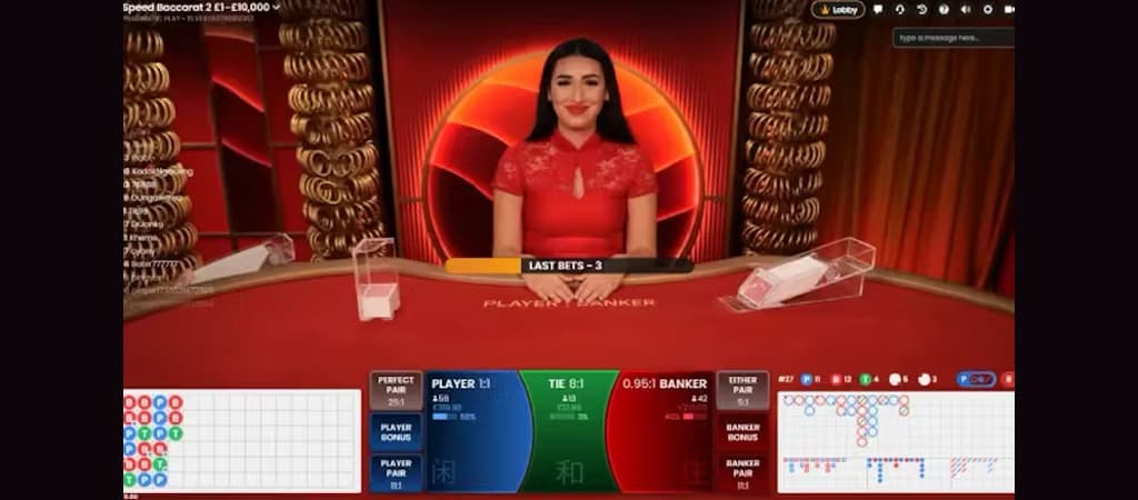 graj w bakarata na żywo, stoły do bakarata online, hazard, kasyno na żywo, krupier, elegancki stół, gracz bakarata, krupier