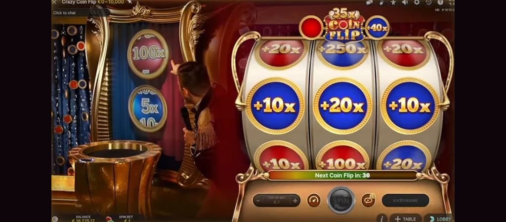Crazy Coin Flip gra slotowa, kasyno, gra kasynowa, automat, koło fortuny, hazard online, bonusy kasynowe, gra w sloty na żywo
