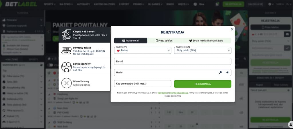 Rejestracja w kasynie Betlabel, formularz rejestracyjny, hazard, bonus powitalny, darmowy zakład, hasło, kod promocyjny