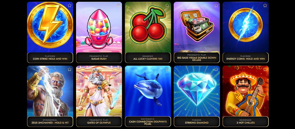 Oscarspin Casino, sloty, gry kasynowe, Sugar Rush, Gates of Olympus, Zeus Unchained, All Lucky Clovers, Stiking Diamond