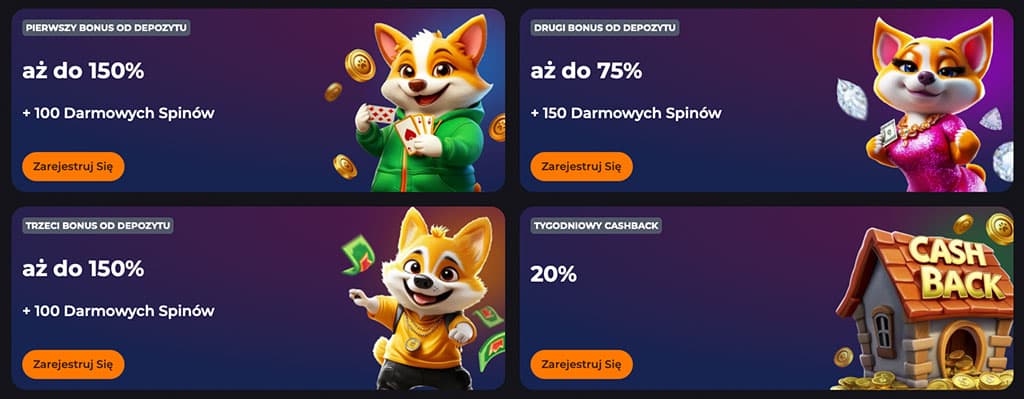 kasyno online bonusy, CorgiBet, pierwszy depozyt, darmowych spinów, cotygodniowy cashback 20%