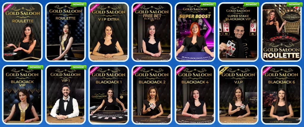 kasyno na żywo, SpinFest, ruletka, blackjack, Gold Saloon, krupierzy na żywo, gry stołowe, VIP, elegancka oprawa