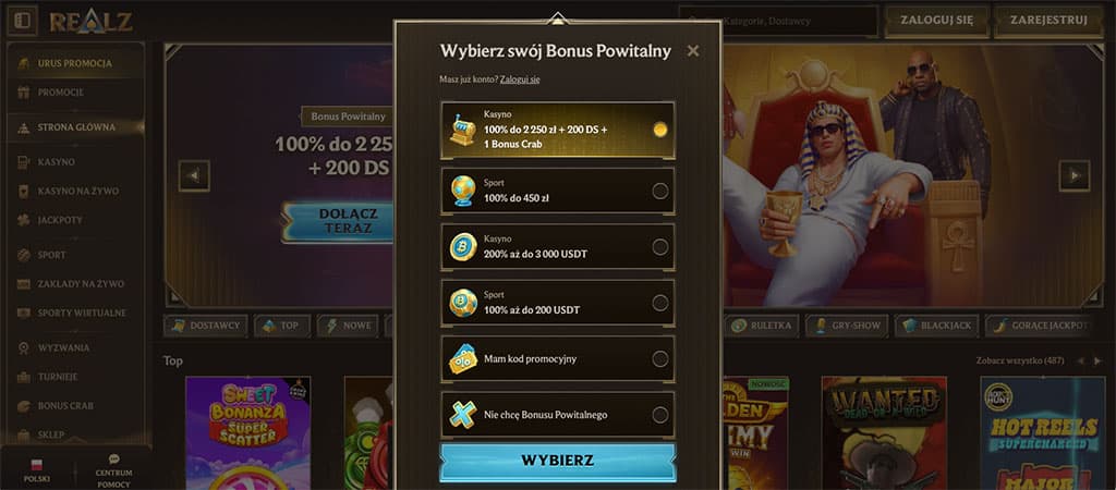 Rejestracja w Realz Casino, kasyno online
