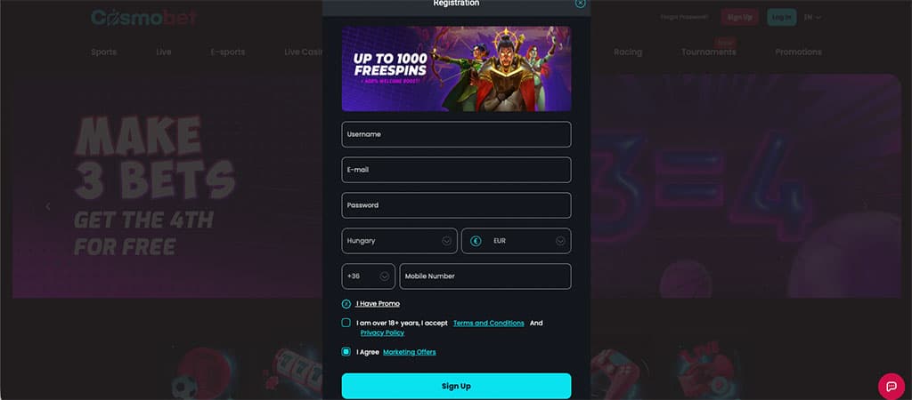 Proces Rejestracji na Stronie Kasyna Cosmo Bet Casino