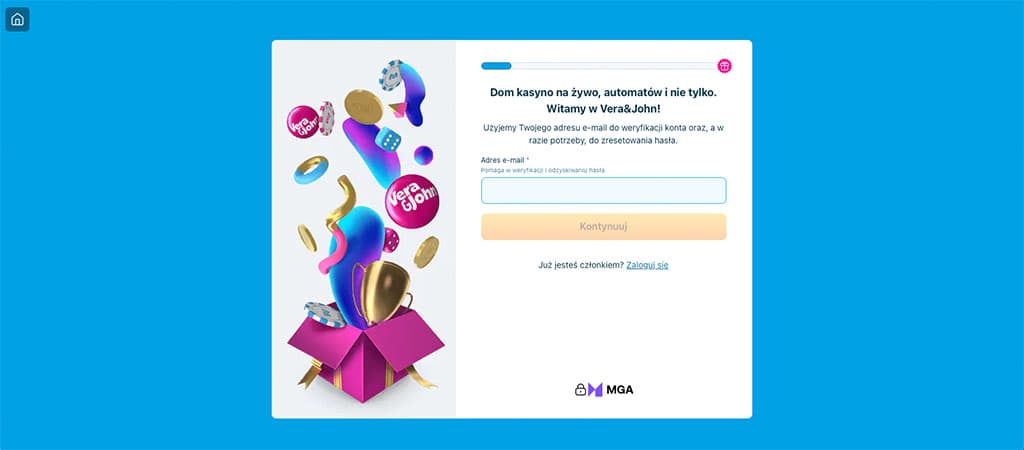 Proces Rejestracji w kasynie Vera&John