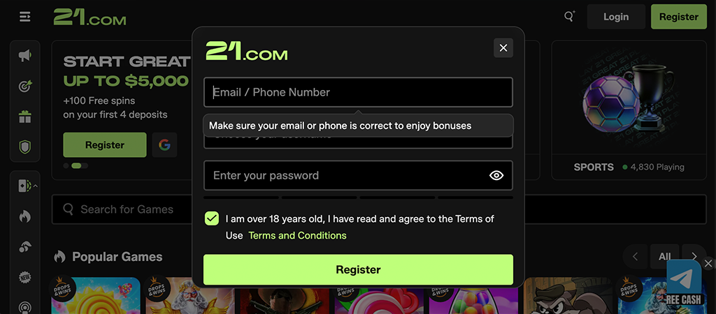 21.Com Casino Logowanie, Proces Rejestracyjny