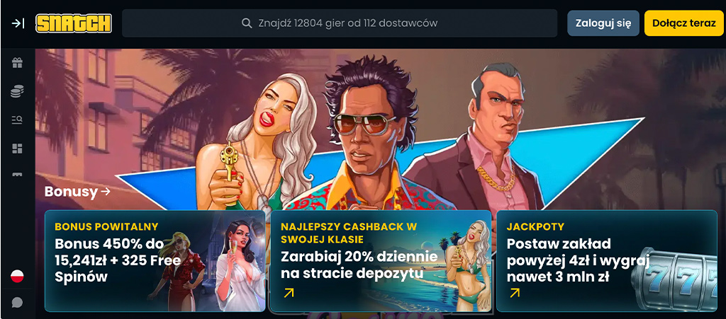 Bonusy, Różnorodne Gry Kasynowe i wiele więcej w Snatch Casino