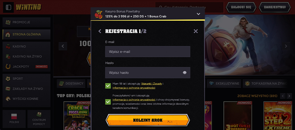Proces Rejestracji w Kasynie Internetowym Wintino Casino