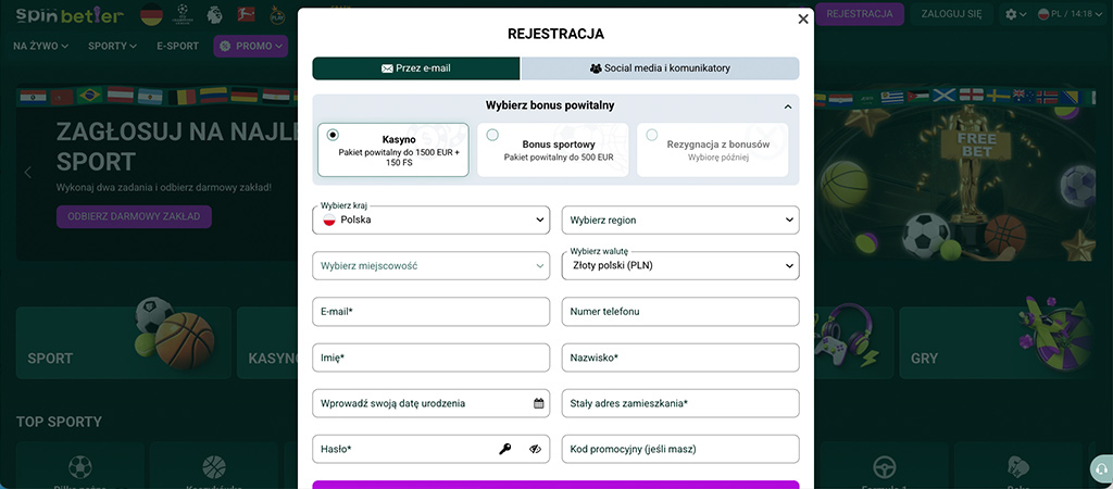 proces rejestracji, wybierz bonus powitalny, najlepsze oferty