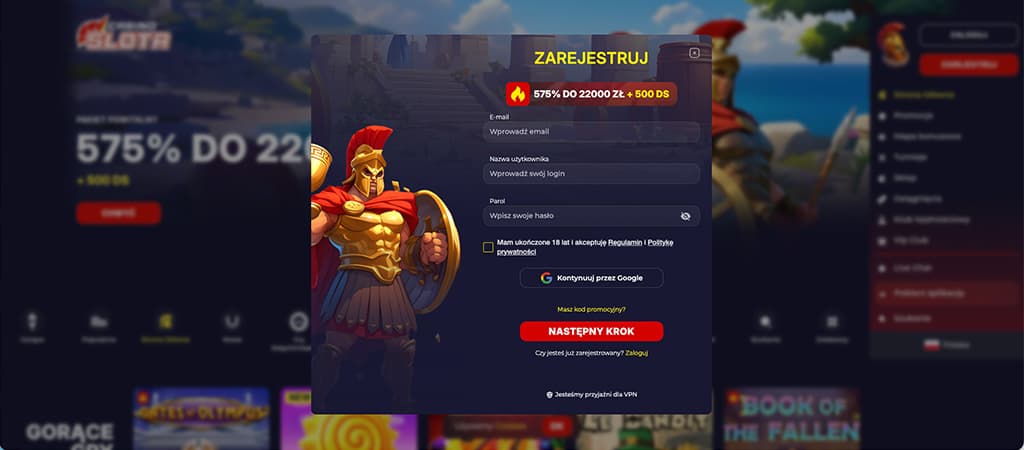 zarejestruj, konto w slota casino, profil gracza w doslownie minute