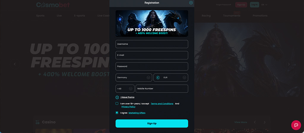Tworzenie Konta w CosmoBet Casino – Krok po Kroku