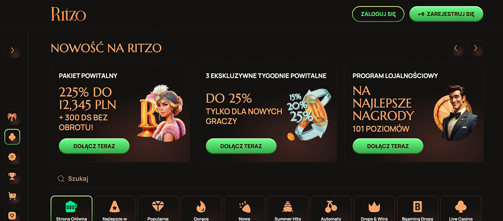 bonusem powitalnym, nowosc na ritzo, pakiet powitalny, program lojalnosciowy