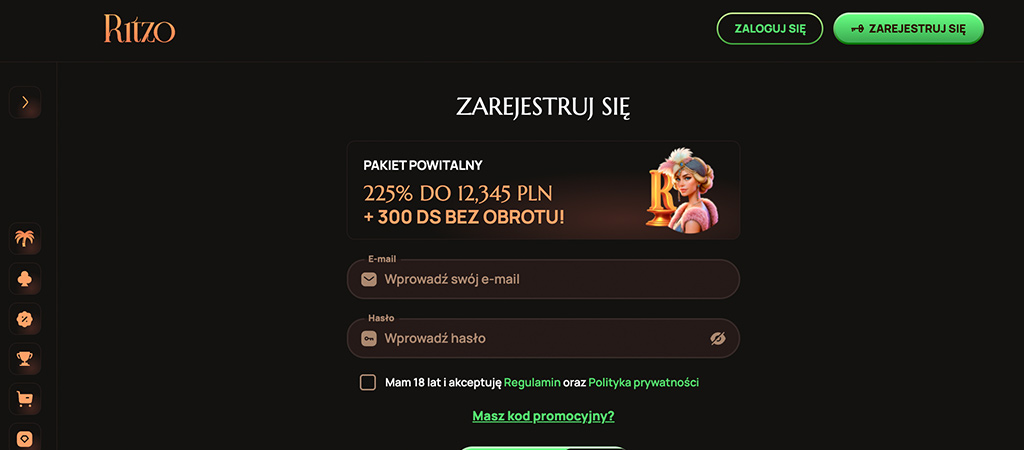 zarejestruj sie, rejestracja konta, nowe kasyno