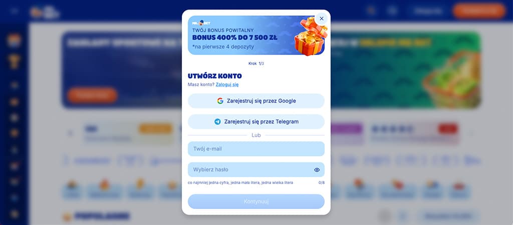 bonus 400%, do 7500 zl, konta gracza, rejestracji