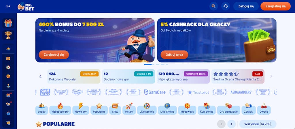 mrbet casino 2026, 400% bonus do 7500 zl, oferty