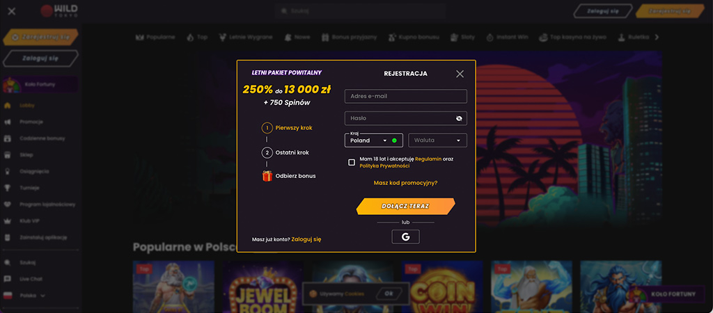 rejestracja konta, tokyo casino, letni pakiet powitalny