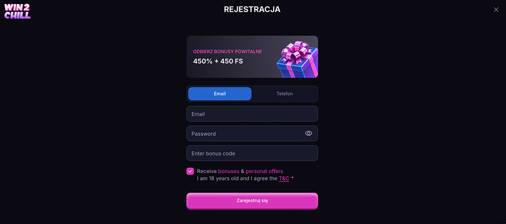 Proces Rejestracji dla Nowych Graczy, Win2Chill