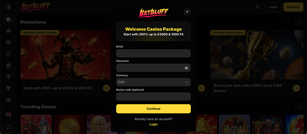 Kasyno na żywo, Betbluff Logowanie online Krok po kroku